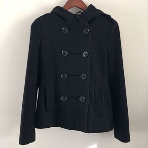 Steve Madden black wool pea coat with hood | Small
